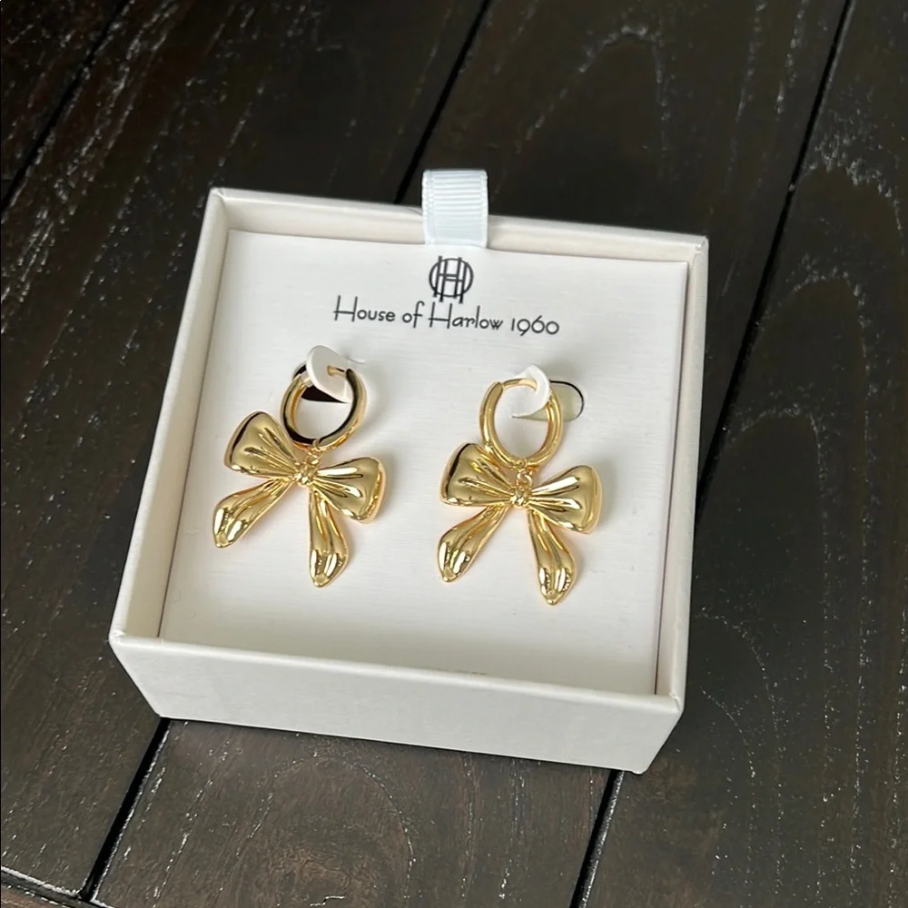 House of Harlow 1960 Gold Sculptural Bow Earrings